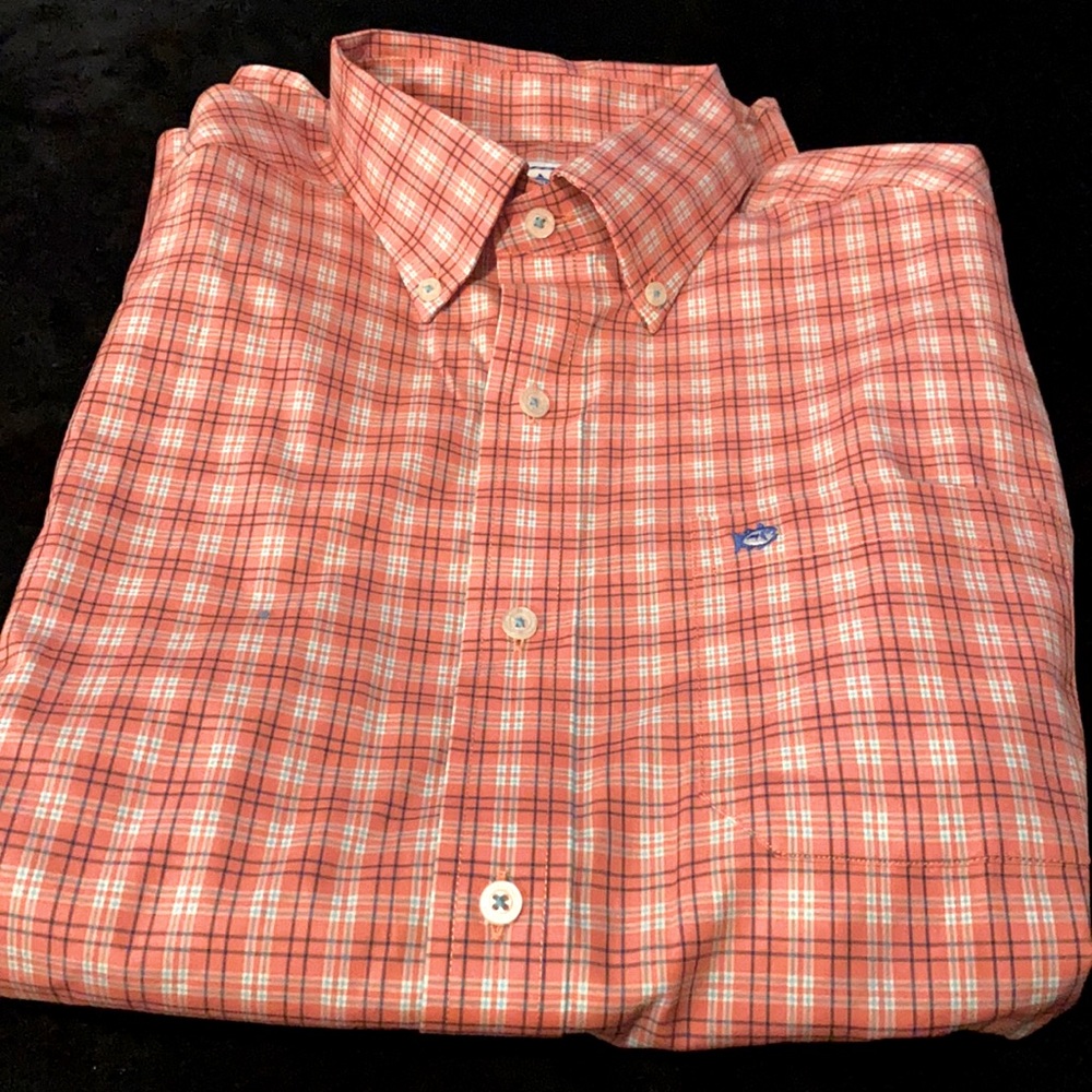 Long sleeve Southern Tide dress shirt orange plaid